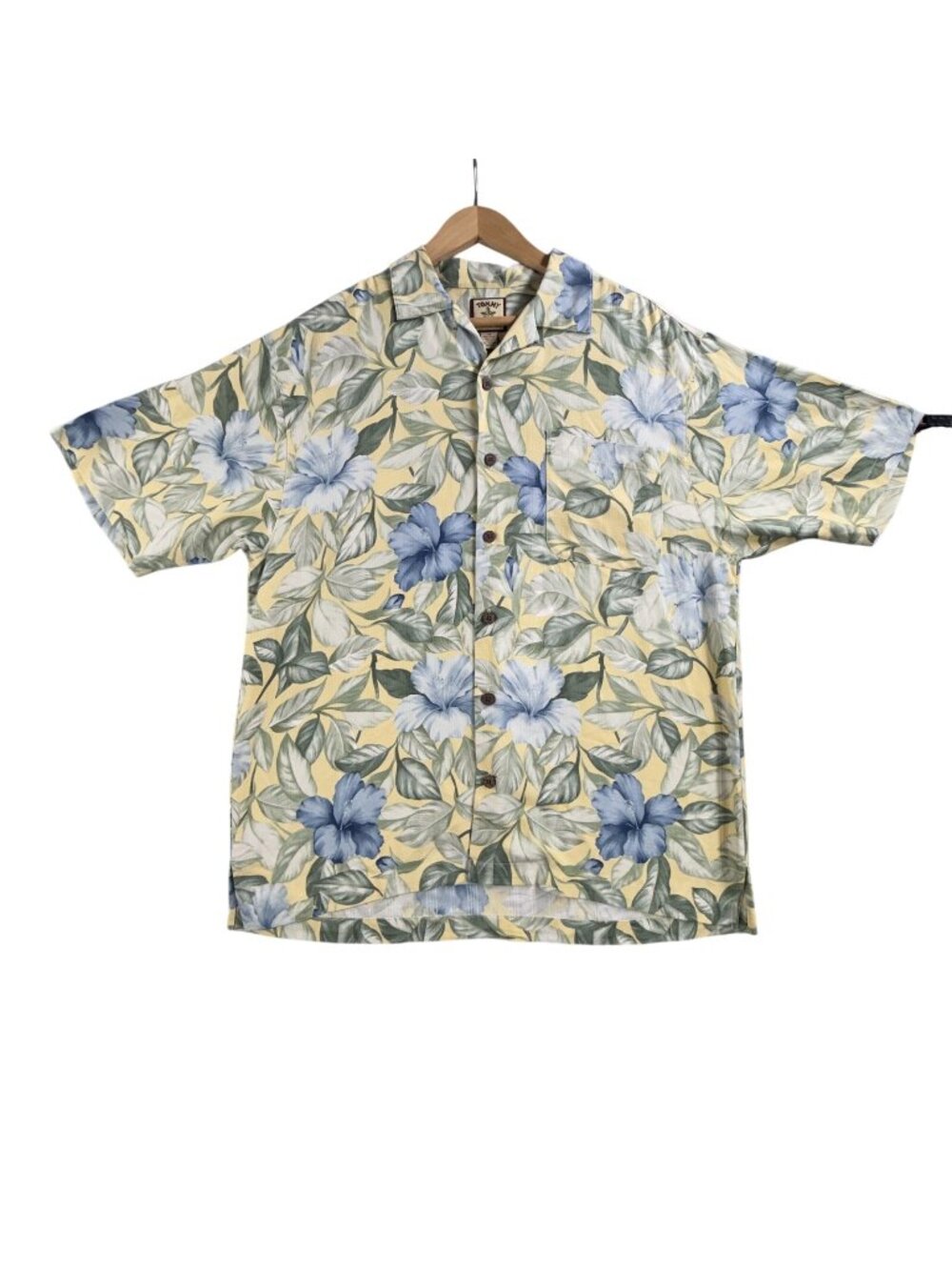 Tommy Bahama Shirt Mens Medium Blue Floral Hawaiian Silk Button Up Short Sleeve